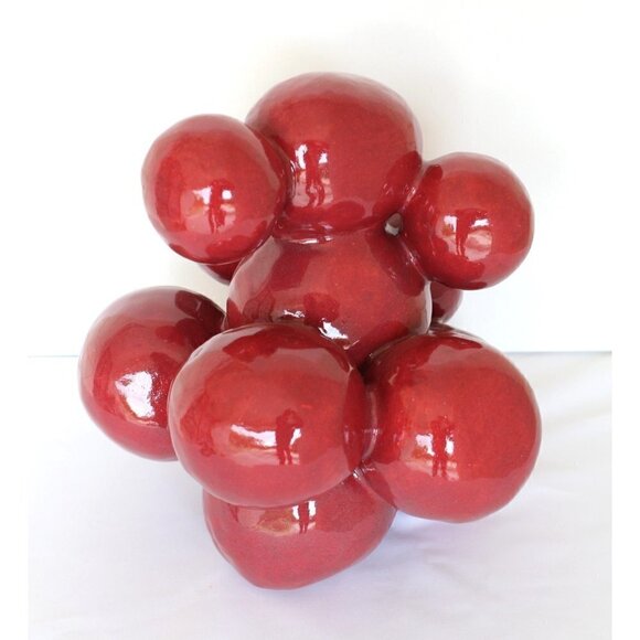 Modern Ceramic Sculpture Handmade Red Grapefruit Organic Shape Decorative Piece - Picture 9 of 13